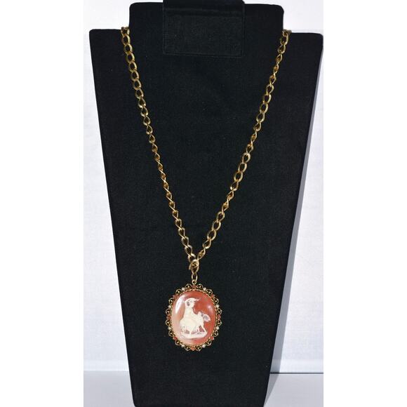 ART Lucite Carving of Victorian Revival Cameo Venus Aphrodite & Child Necklace - Picture 2 of 7